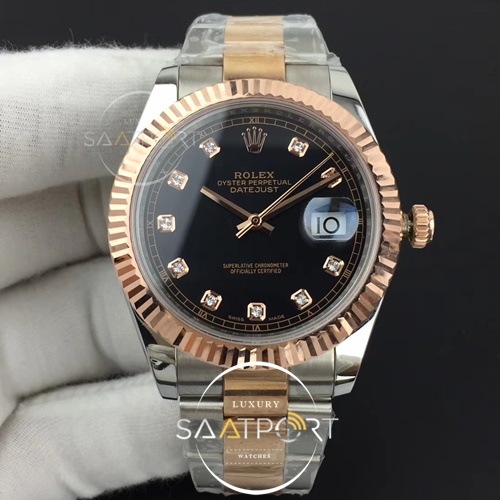 Rolex DateJust II 41mm GMF 11 Best Edition RG Wrapped Black Diamond Dial on SSYG Oyster Bracelet A3235