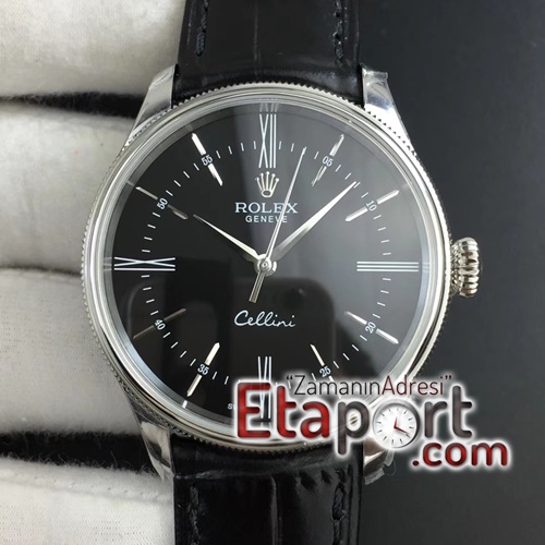 Rolex Cellini Time 50509 SS MKF Best Edition Black Dial Roman Marker on Black Leather Strap A3132 V4