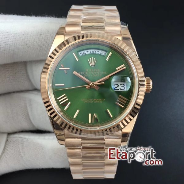 Day-Date 40 RG Noob 3255 Super Clone Eta Mekanizma Yeşil Kadran