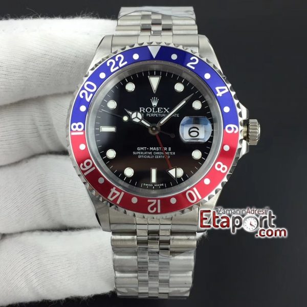 GMT-Master II BlueRed 2836 Maker Black Dial on SS Jubilee Bracelet Siyah Kadran Super Clone Eta Mekanizma