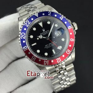 GMT-Master II BlueRed 2836 Maker Black Dial on SS Jubilee Bracelet Siyah Kadran Super Clone Eta Mekanizma