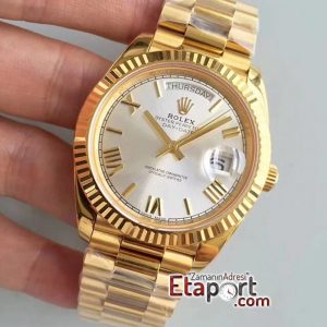 Rolex Day-Date Swiss Clone Eta 3255 Mekanizma 904L Çelik 40mm Kasa Roma Rakamlı Beyaz Kadran