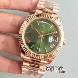 Rolex Day-Date Swiss 3255 Clone Eta 904L Çelik 40mm Kasa Roma Rakamlı Yeşil Kadran