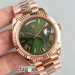 Rolex Day-Date Swiss 3255 Clone Eta 904L Çelik 40mm Kasa Roma Rakamlı Yeşil Kadran