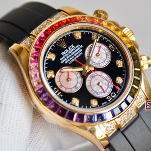 Rolex Daytona Taşlı Rainbow 4130 Super Clone Eta Mekanizma 316L Gold Çelik Kasa Taşlı Kadran Ve Bezel