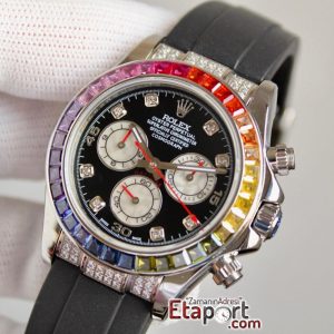 Rolex Daytona Taşlı Rainbow Super Clone 4130 Eta Mekanizma 316L Çelik Kasa Taşlı Kadran Ve Bezel