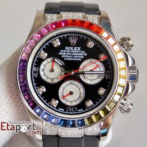 Rolex Daytona Taşlı Rainbow Super Clone 4130 Eta Mekanizma 316L Çelik Kasa Taşlı Kadran Ve Bezel