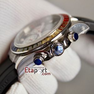 Rolex Daytona Taşlı Rainbow Super Clone 4130 Eta Mekanizma 316L Çelik Kasa Taşlı Kadran Ve Bezel