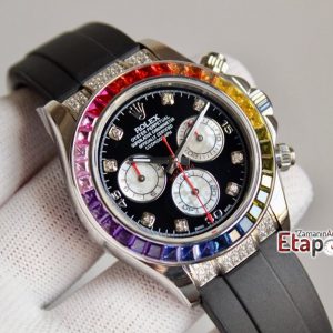 Rolex Daytona Taşlı Rainbow Super Clone 4130 Eta Mekanizma 316L Çelik Kasa Taşlı Kadran Ve Bezel