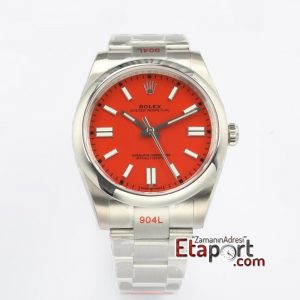 Rolex Eta Saat Oyster Perpetual Kırmızı Kadran 3132 Super Clone Eta Mekanizma 41mm 904L Çelik Kasa Kordon