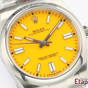 Rolex Eta Saat Oyster Perpetual Sarı Kadran 3132 Super Clone Eta Mekanizma 41mm 904L Çelik Kasa Kordon