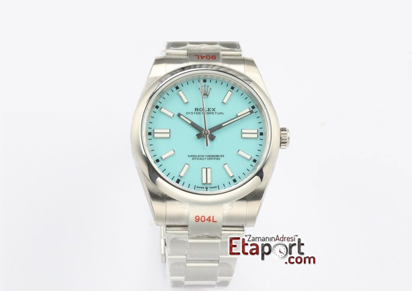 Rolex Eta Saat Oyster Perpetual Turkuaz Kadran 3132 Super Clone Eta Mekanizma 41mm 904L Celik Kasa Kordon