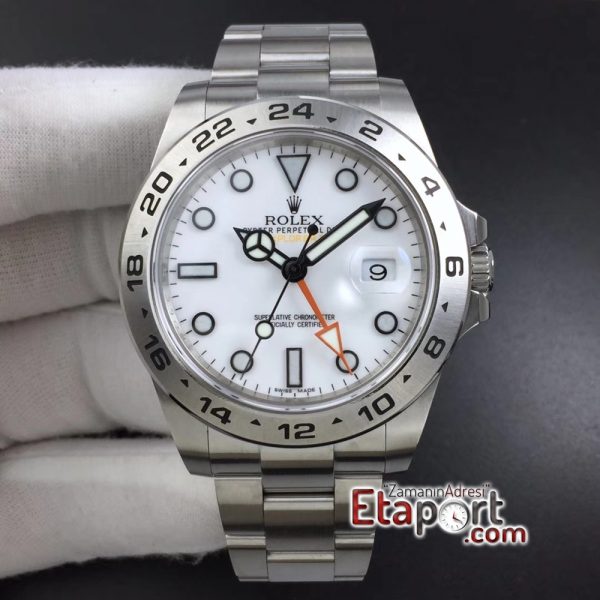 Rolex Explorer II GMF 3186 Super Clone Eta Mekanizma Beyaz Kadran 904L Çelik Kasa Ve Kordon